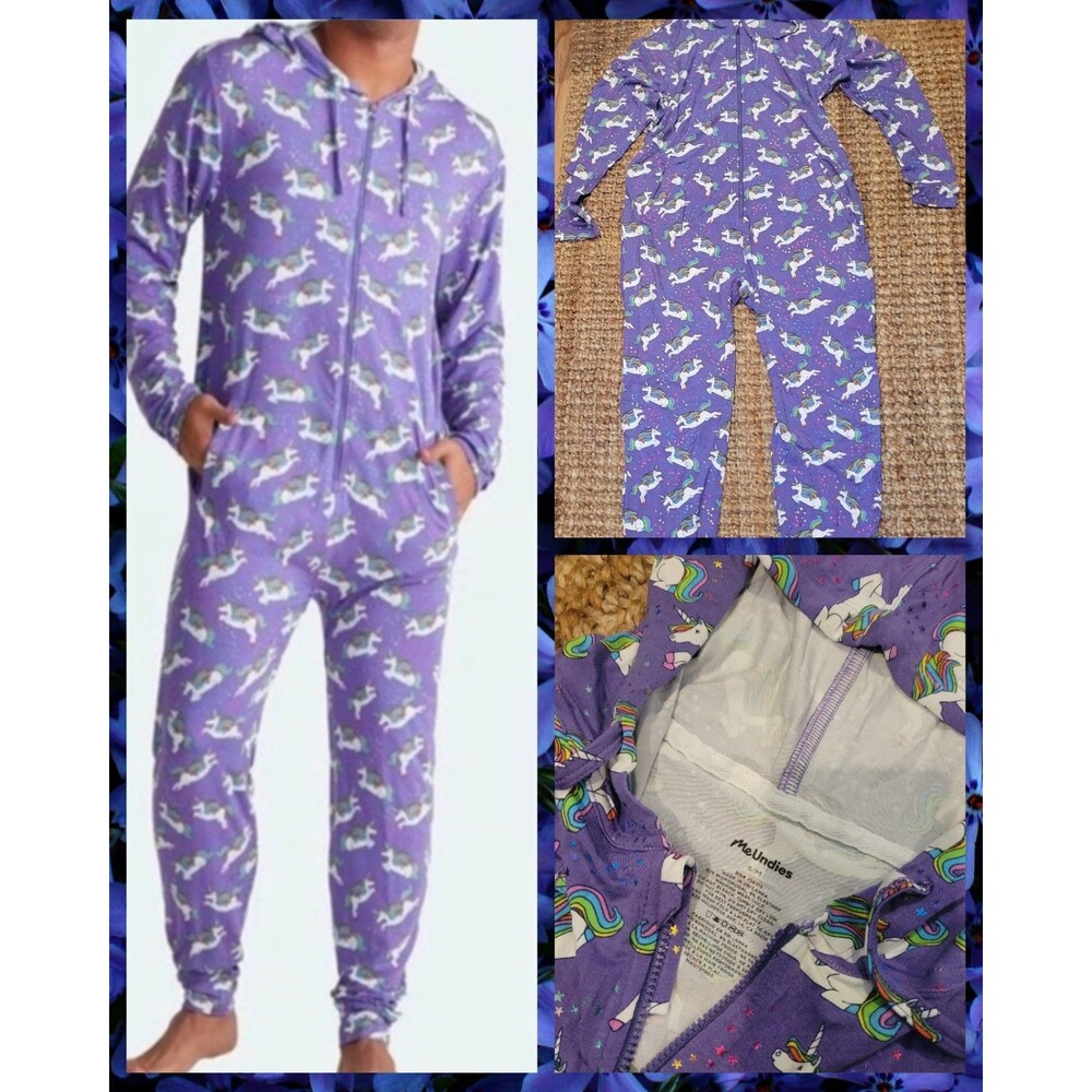MeUndies Bodysuit One Piece Unisex S/M Purple Unicorn Zip Up Pajama Pant Jumper
